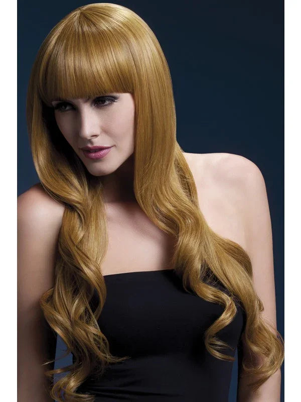 Peluca Castaña Lisa con Flequillo Premium Pelucas Premium Smiffys